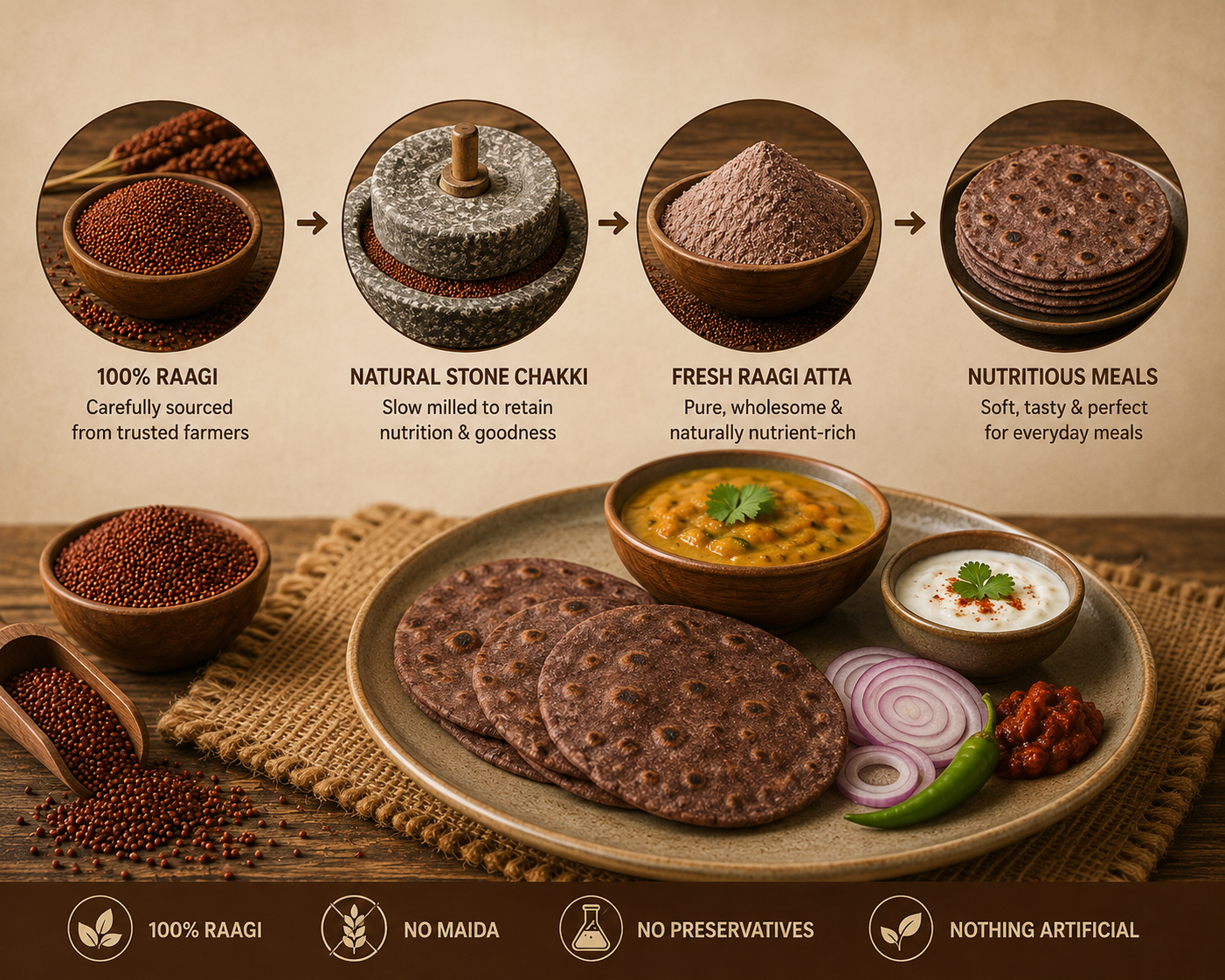 Xealthy Organica Cold-Pressed Raagi Atta (Stone-Ground & No Preservatives) 1kg - Image 4